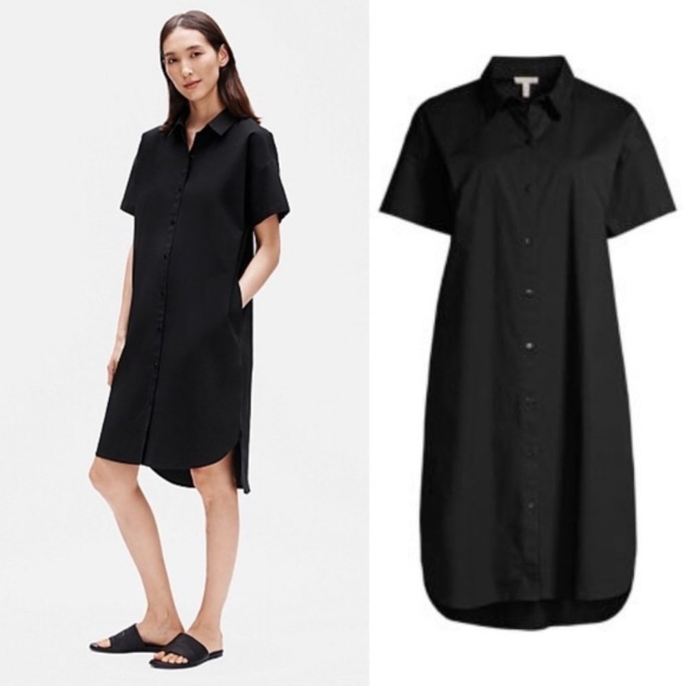 Eileen Fisher black cotton poplin shirt dress, barely worn.
